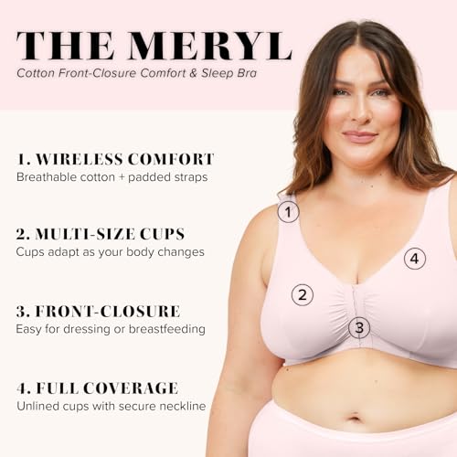 Image of LEADING LADY, Meryl, Front-Closure Cotton Bra, Comfort Sleep for Women, Breathable, Unlined, Full Coverage, Wireless, 36A-56H