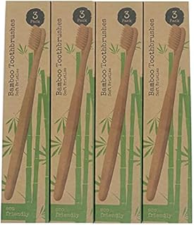 Bamboo Toothbrush 12 (4 Packs of 3) Soft Charcoal Bristles Eco Friendly [NATURALNATION] BAM-3PACK-4