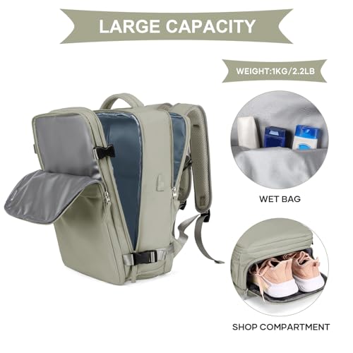 Image of coowoz Travel Laptop Backpack For Women Men Airline Approved,Carry On Backpack,Large Hiking Backpack Waterproof Outdoor Sports Rucksack Casual Daypack Fit 15.6 Inch College Backpack (Brown)