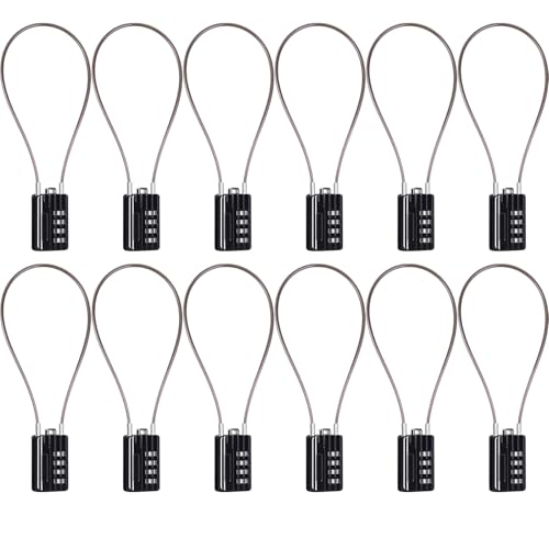 SEPOX® 12Pcs Versatile Resettable 4-Digit Combination Padlock with Extra Long Cable 32cm, Personalized Password, Durable Vinyl Steel Cable Black, Multipurpose Lock for Suitcase, Gym Lockers, Toolbox