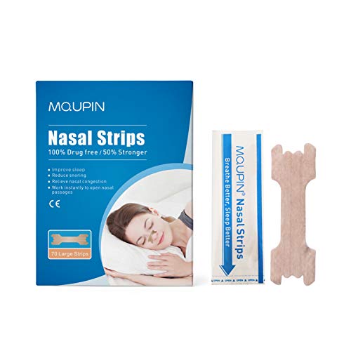 MQUPIN Nasal Strips Large Better Reduction Snoring,Drug-Free, Nose Strips,Snoring Strips to Improve Sleep,Relieve Nasal Congestion Due to Colds (66mm*19mm)-70 Count