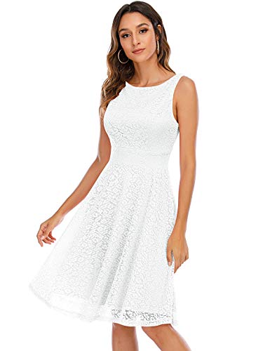 bbonlinedress Women's Short Vintage Floral Lace Swing Dress V-Back Sleeveless Formal Cocktail Party Dress White XL