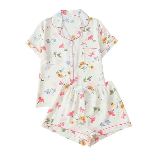 Pyjama d'intérieur confortable avec cardigan décontracté manches courtes et short imprimé