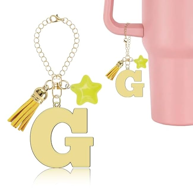Gold Letter Charm for Stanley Cup Accessories, Cute Star Tassel Keychain Handle Charm, Monogram Water Bottle Chain
