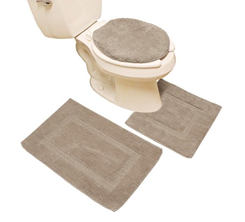 3 Pieces Taupe Microfiber bathroom rugs/contour mat Set with Lid Cover