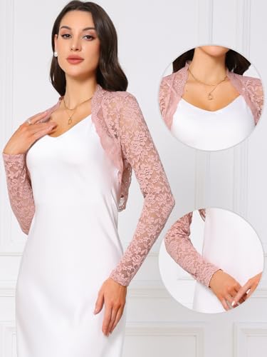 Image of Allegra K Floral Lace Bolero Shrug for Women Elegant Long Sleeve Sheer Cropped Lace Cardigan