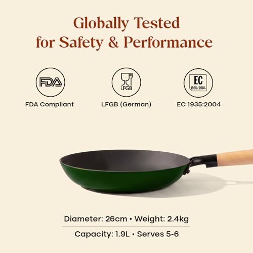 Image of CUMIN CO. LITE Cast Iron Fry Pan | 26 cm, 2L | Induction Base Cookware | 5 Years Warranty | Non Toxic Non Stick Pan for Omelette | Chemical Free Coating | No Seasoning Needed | Green