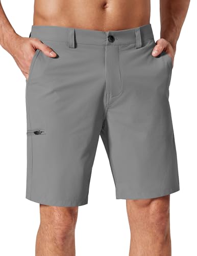 COOFANDY Mens Golf Shorts 9 inch Dress & Casual Shorts Quick Dry Stretch Lightweight for Hiking Flat Front with Zipper Pockets Grey