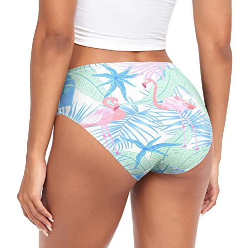Otvee Women's Modern Pink Flamingos And Tropical Plant Palm Leaves Brief Underwear - Soft Comfort Breathable Panties(Medium) #TOP3