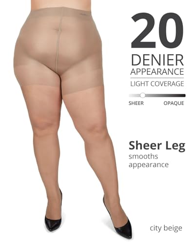 Image of MeMoi Energizing Plus Size Curvy Control Top Pantyhose for Women, Semi Opaque Pantyhose, Lightweight Womens Stockings