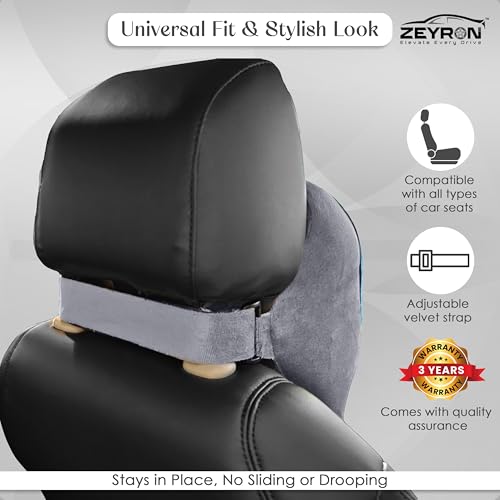 Image of Premium Car Neck Rest Pillow with 3-Year Warranty | Ergonomic Memory Foam Neck Pillow for Car | Exquisite Neck Rest with Elegant Packaging | Grey with Blue Piping (Pack of 1)