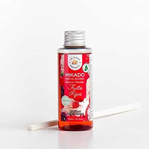 La Casa de los Aromas - Ambientador Mikado Aroma Frutos Rojos - Set Difusor Líquido para Reposición con Varillas - Fragancia Duradera - Ideal para el Hogar, Baño, Casa - 6 x 100 ml