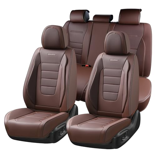 Image of Coverado Car Seat Covers Full Set, Nappa Leather Seat Covers for Cars, Car Seat Protector Car Seat Cushion, Front and Back Seat Protectors Cushions Universal Fit for Most Cars Vehicles(Brown)