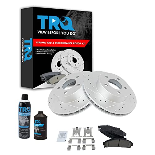 TRQ Front Brake Pad & Rotor Kit Ceramic Premium G-Coated Performance Slotted X Drilled Compatible with 1995-2001 Ford Explorer 1998-2002 Ranger Mazda B4000 1998-2001 Mercury Mountaineer
