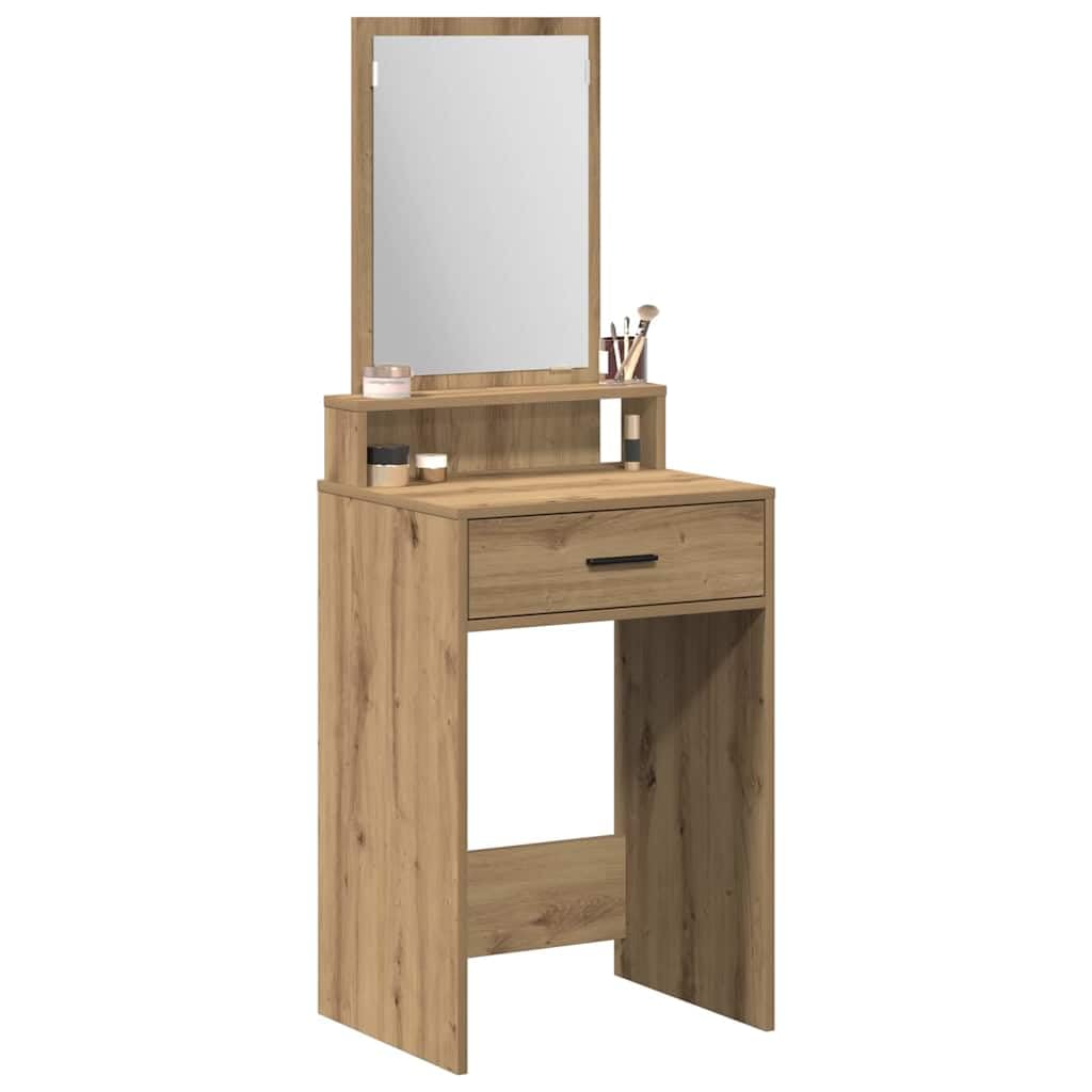 Toaletka Artisan dąb drewnopochodny, 50 x 41 x 140 cm, z lustrem i miejscem do przechowywania, stabilna, trwała, do sypialni, nowoczesna, minimalistyczna, zajmująca niewiele miejsca toaletka