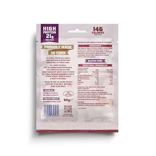 Kings - Beef Jerky - Variety Case - High Protein Snacks, Marinated and Cooked Meat - Sweet and Smokey BBQ - 6 of Each Flavour - Bulk Box of 12 x 60 g Packs