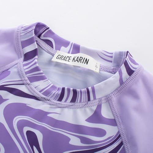 Image of GRACE KARIN Girls Swimsuit Tankini Set Rash Guard Long Sleeve Swimsuit 4 Piece Bathing Suit Swimwear 5-14Y