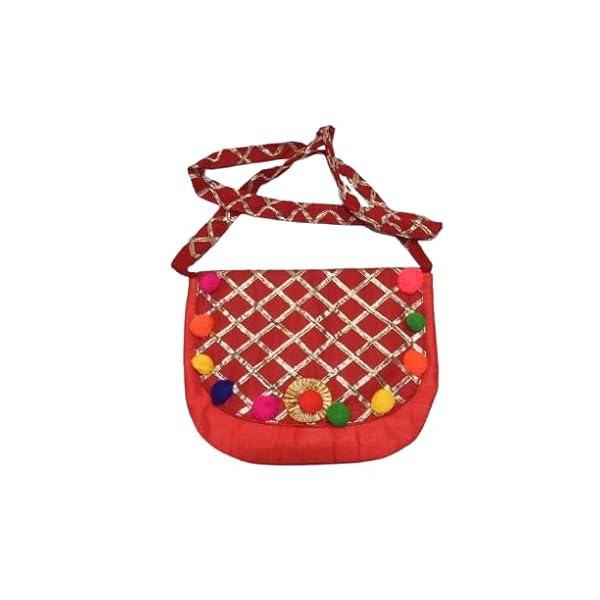 Women's Rajasthani Style Silk Potli Gota Patti Handbag, Potlis Drawstring Hand-Carry Valentine Gift