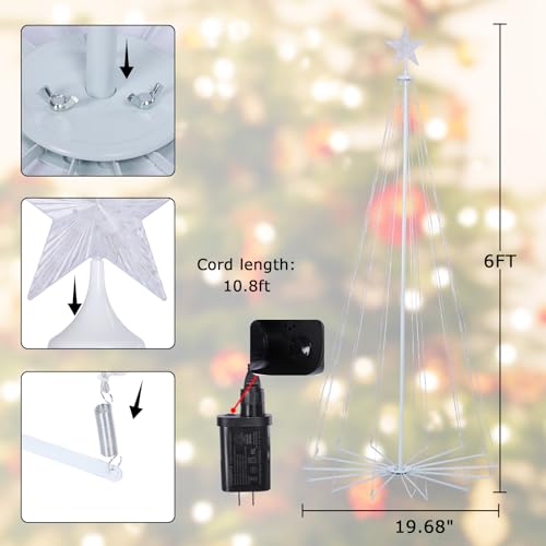 6ft Smart Lighted Christmas Tree 265 LED RGB Outdoor Christmas Cone Tree Music Sync Remote APP Control Timer Dimmable Artificial Xmas Tree for Porch Yard Patio Indoor Decoration