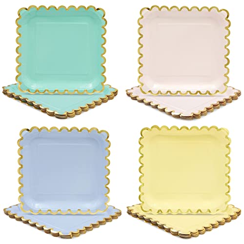 Assiettes en carton pastel avec feuille d'or festonnée (22,9 cm, lot de 48) Cover