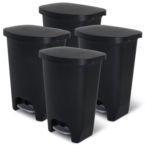 Image of Glad 4 Pack 13 Gal Trash Can | Plastic Kitchen Waste Bin with Odor Protection of Lid | Hands Free with Step On Foot Pedal and Garbage Bag Rings, Black