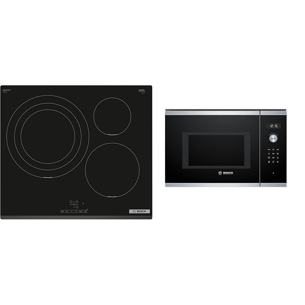 Bosch Serie 4 PID631BB5E Placa de inducción 60 cm, Color negro/bisel delantero, sin perfiles & BEL554MS0 - Microondas integrable con grill Serie 6, 25L, 900W, 1200W, Color negro con acero inoxidable