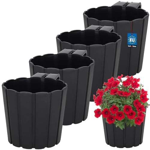 KOTARBAU® 4er Set Blumentopf Hängend - Pflanzkübel - ⌀ 15 cm H: 13 cm Anthrazit - Übertopf Kunststoff - Pflanzkübel Groß Außen - Blumenkasten Balkongeländer - Hängetopf für Balkon