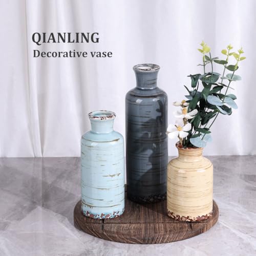 Image of Ceramic Vase Set - 3 Small Flower Vases Home Decor, Modern Rustic Farmhouse Pottery Vases for Centerpieces, Living Room, Kitchen, Shelf, Bedroom, Bathroom, Fireplace, Table Shelf and Entryway Decor