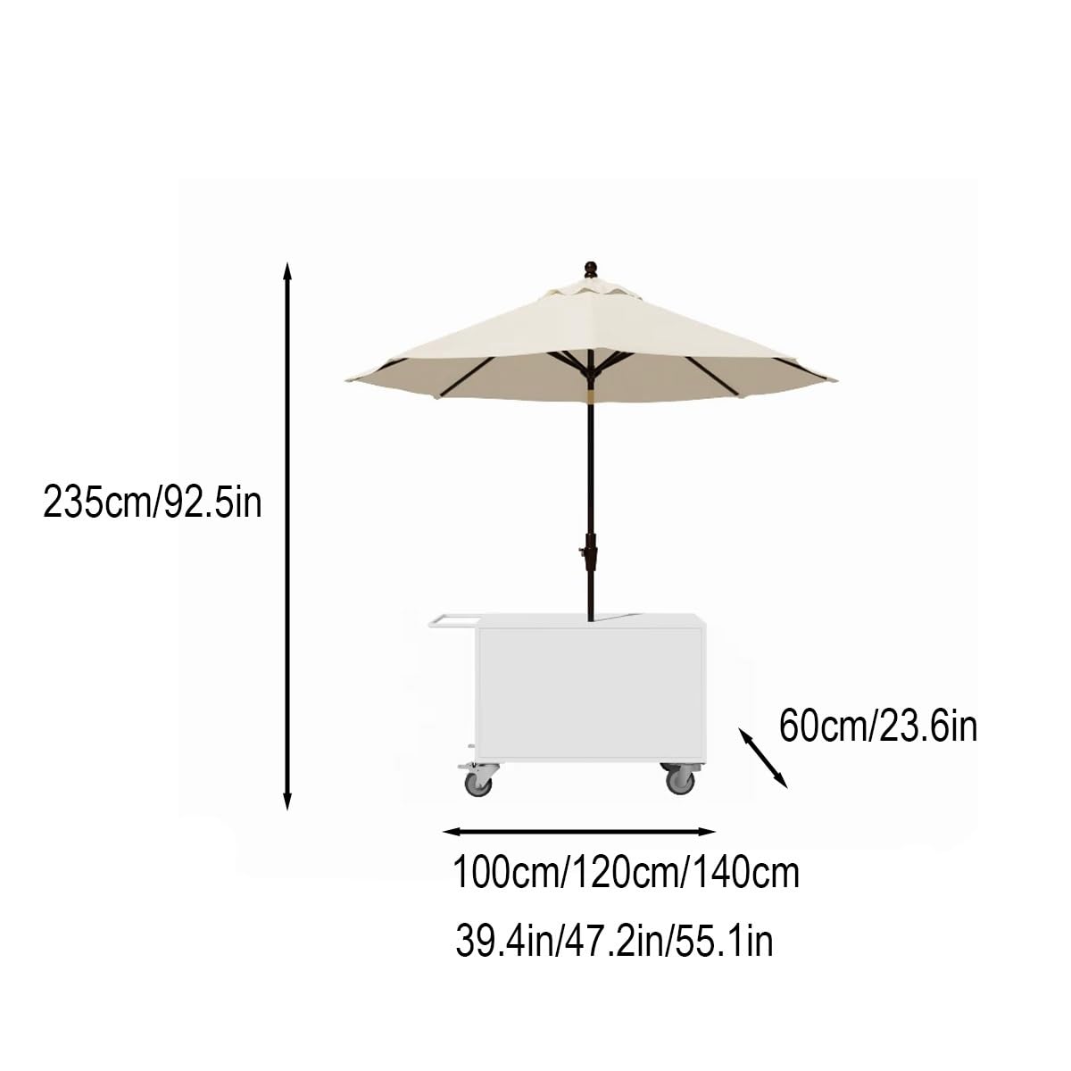 Carrello espositore alimentare con ruote bloccabili e tenda a strisce, banco ferro resistente per mercati cibo strada ed eventi(Beige,100x60x235cm/39.4x23.6x92.5in)