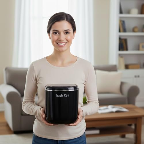 Image of 0.8 Gallon Mini Desktop Trash Can with Push-Open Lid, Small Countertop Waste Basket Includes 50 Bags，Eco-Friendly PP Little Garbage Can, Tiny Trash Bin for Office, Bedroom & Bathroom (Black)