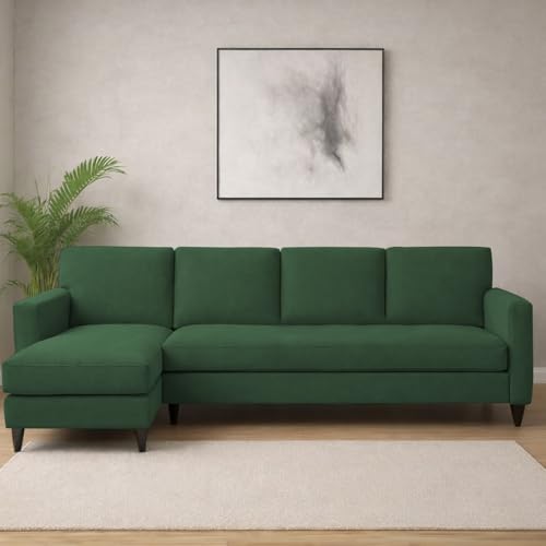 Image of Carlos LHS 4 Seater L Shape Sofa Set for Living Room & Home Office Furniture, Modern Durable Sectional Corner Sofa Couch, Premium Fabric Comfortable Seating with Strong Frame (Green)