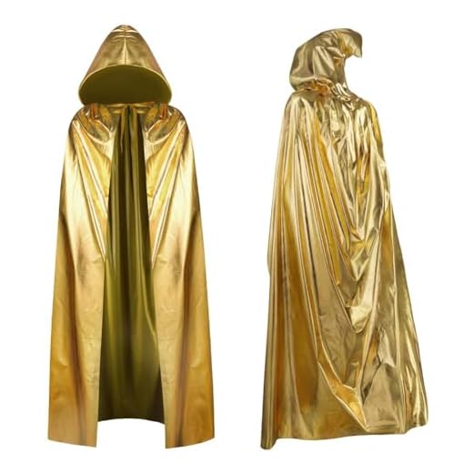 Aomig Capa larga con capucha para Halloween, disfraz de bruja, accesorios de cosplay, mago de cuento de hadas, disfraz de Halloween, fiesta de máscaras (150 cm), Paño dorado para adultos, 150 cm, 150