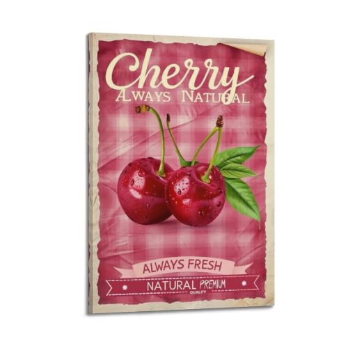 Toile vintage Fresh Cherry Label 02 décoration murale esthétique haut de gamme 60x90cm