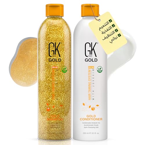 GK Hair Professional Gold Sulfate-Free Shampoo & Conditioner Set with Argan Oil | Hydrating & Anti-Frizz Hair Care | Soft, Shiny & Voluminous Hair | For All Hair Types | 2x250ml