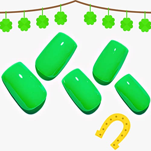 Neon Green Press on Nails Square, GLAMERMAID Handmade Gel Glue on Nails for St Patricks Day Gift | False Nail Kits with Light Green Design, Fake Nails Short, Acrylic Stick on Nails Sets for Women Gift