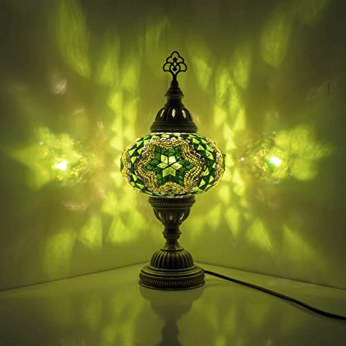 ENVA Turkish Moroccan Tiffany Style Handmade Mosaic Table Desk Bedside Night Lamp Light Lampshade with LED Bulb Large Globe (3003)