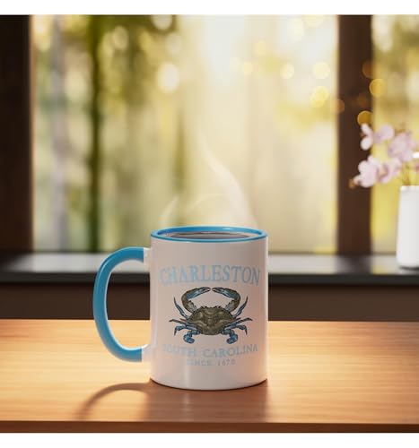 Taza de cerámica azul y blanca 11 onzas miniatura 3