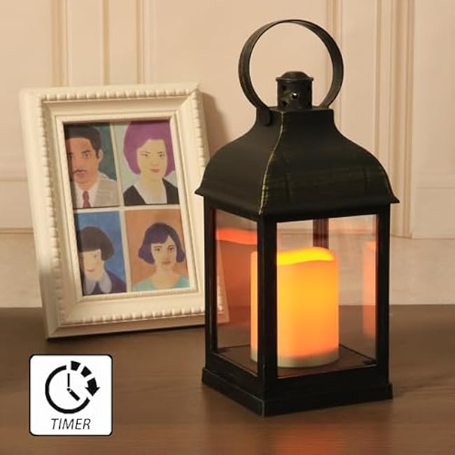 WRalwaysLX 2pack Decorative Lantern with flameless LED Candle Light, ON/Off/Timer Candle with 6Hours, Outdoor/Indoor LED Lantern, Use AAA Battery(not Include)Bronze Plastic (4x9)