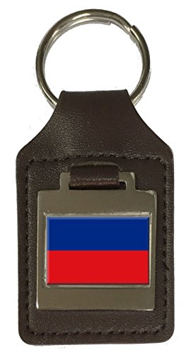 Porte-clés en cuir gravé drapeau Haïti - Finition artisanale et cuir pleine fleur d'exception
