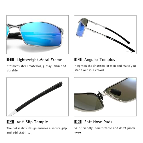 Image of SUNGAIT Ultra-Lightweight Polarized Sunglasses Men for Driving Fishing Golf, Rectangular Metal Frame with Spring Hinge