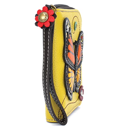 Image of CHALA Zip Around Wallet, Wristlet, 8 Credit Card Slots, Sturdy Pu Leather - Monarch Butterfly - Mustard