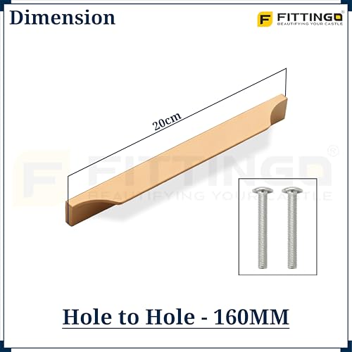 Image of Goldcrest 20cm Handle for Wardrobe & Cabinet /Cupboard Handle /Wardrobe Handle /160mm Hole to Hole (PVD Rose Gold) Pack of 1 - Left Side Handle-| 3 Years Warranty |