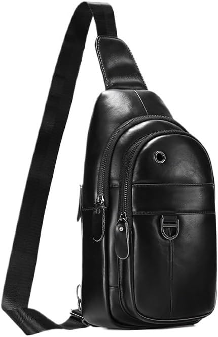 Men's Leather Chest Bag Retro Crossbody Multi Function Large Capacity Commuter