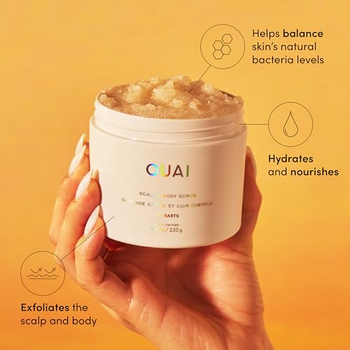 OUAI Scalp & Body Scrub, St. Barts - Exfoliating Body Scrub with Sugar & Coconut Oil Blend for Smooth, Moisturized Skin - Gentle Scalp Exfoliator for Removing Product Build Up (8.8 Oz)