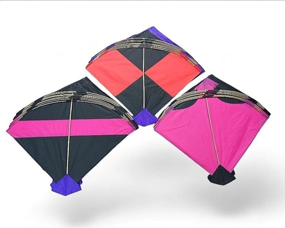 PATANG 5 Large Premium Paper Kites for Decoration & Flying Assorted Colours, Decorative Fighter Kite Set, 42 x 42 cm,Large Multi-Colour Pack of 5, Traditional Design with Bamboo Frame(DAGGA)-image-8