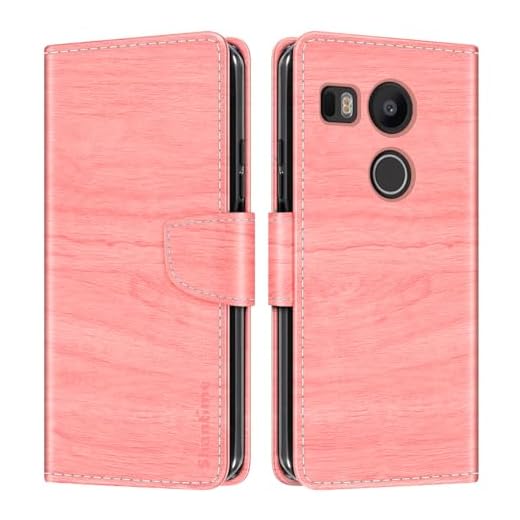 Shantime Leather Wallet Case Compatible with LG Nexus 5X, Colorful Flip Cover with Card Holders Magnetic Closure Full Protection Shell(Pink)