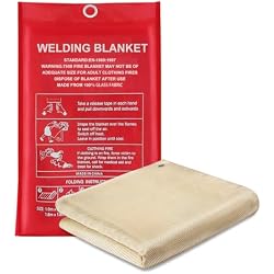 Welding Blanket Fireproof 4 x 6ft Thickened Fiberglass Fireproof Blanket, 1022F Heat Resistant Fabric Weld Cover Welding Curtain with Grommets for Grill Camping Industrial Use