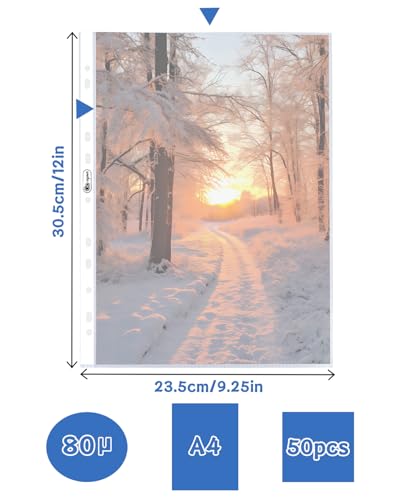 50er Extra Stark Prospekthüllen A4+ Typ L/Oben und Seitlich Offen,160µ Klarsichthüllen A4 Glasklar Folien zum Abheften Glassichtshüllen mit Lochung Klarsichtfolien für Papier, Fotos, Dokumenten