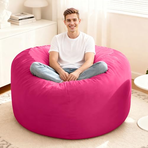 Image of HABUTWAY Bean Bag Chair: Giant 4' Memory Foam Furniture Bean Bag Chairs for Adults with Microfiber Cover 4Ft (Hot Pink)