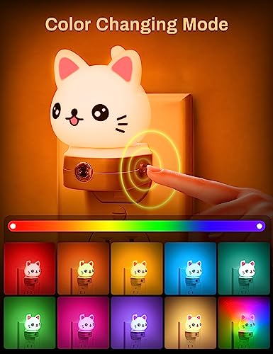 Image of DORESshop Cat Night Lights Plug Into Wall, Cute Night Light for Kids, 8-Color RGB Kids Night Light with Dusk to Dawn Sensor, Nightlight for Kids Room, Bathroom, Bedroom Decor, Children Gift